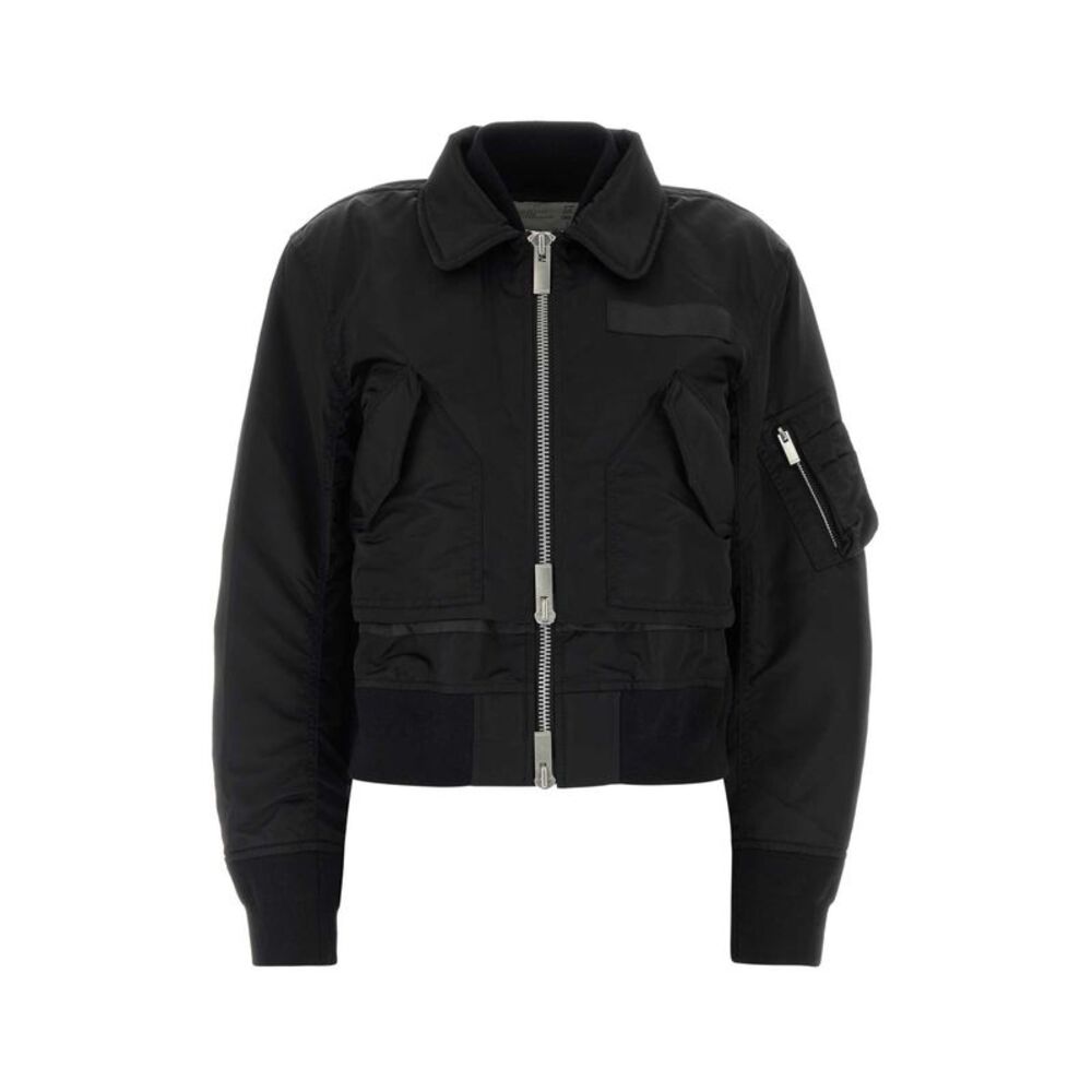 Sacai Women Black Nylon Bomber Jacket